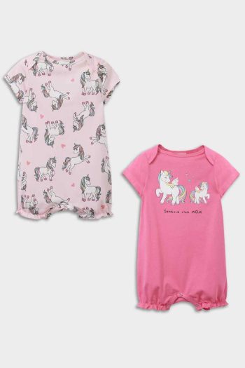 Newborn Baby Girl Unicorn Printed Cotton 2-Piece Short Sleeve Romper