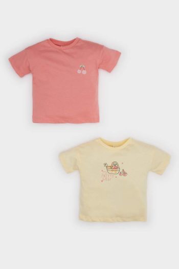 Newborn Baby Girl Bicycle Neck Printed Cotton 2-Pack Short Sleeve T-Shirts