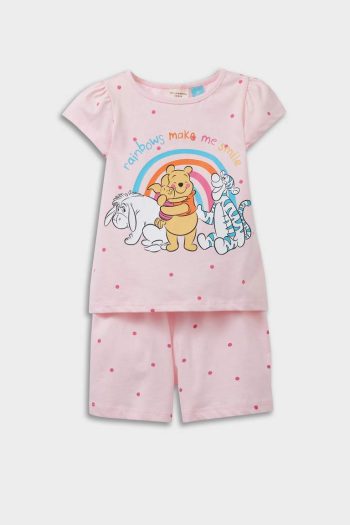 Baby Girl Disney Winnie The Pooh Pajama Set Short Sleeve Jersey Top with Elastic Waist Shorts