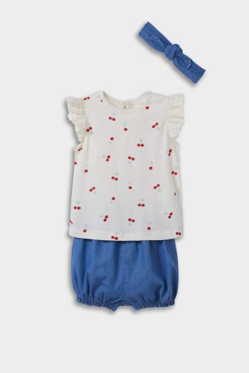 Baby Girl Fruit Pattern Short Sleeve Soft Jean 3-Piece Set