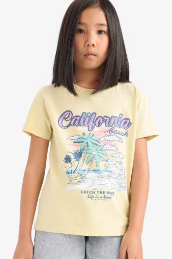 Girl's Regular Fit Crew Neck Anime Print Short Sleeve T-Shirt