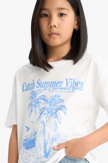 Girls' Relax Fit Palm Printed Crew Neck Short Sleeve T-Shirt