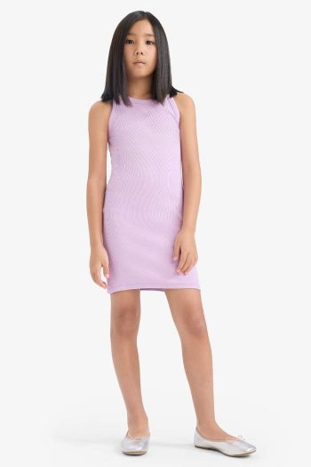 Fitted Bicycle Neck Ribbed Knitted Sleeveless Dress