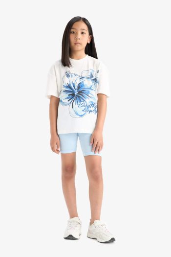 Girls' 2-Piece Set Printed Short Sleeve T-Shirt Biker Leggings