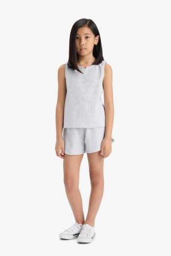 Girls' Two-Piece Set: Waffle Sleeveless Top with Stretchy Waist Shorts
