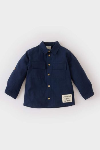Boys' Bicycle Collar Flannel Poplin Long Sleeve Shirt