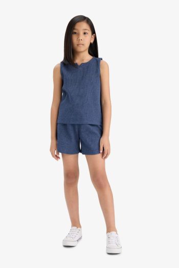 Girl's 2-Piece Set Waffle Sleeveless Top with Stretchy Waist Shorts