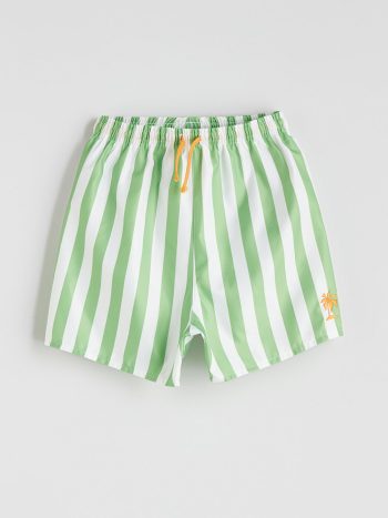 LCW Kids Green Elastic Waist Striped Boys Swim Shorts