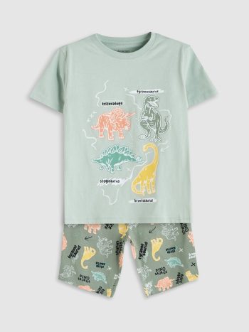 LCW Kids Green Printed Boys T-Shirt and Shorts Set 2-Piece