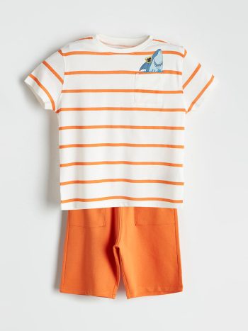 LCW Kids  Off-White Printed Boys' T-Shirt and Shorts Set (2 pieces)
