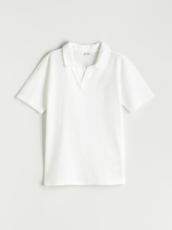 LCW Kids Bej Polo Collar Textured Boys' T-Shirt