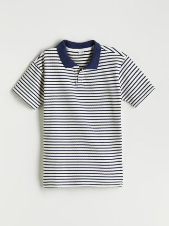 LCW Kids Navy Blue Striped Polo Collar T-Shirt for Boys