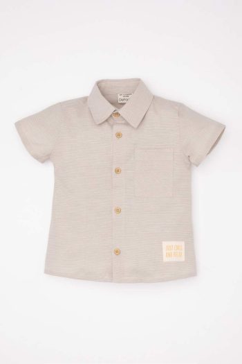 Boys' Baby Woven Label Short Sleeve Basic Plain Shirt