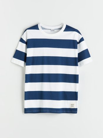 LCW Kids Indigo Striped Crew Neck T-Shirt for Boys