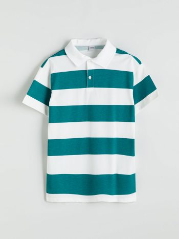 LCW Kids Green Striped Polo Collar T-Shirt for Boys