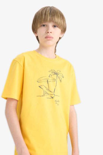 Boys' Regular Fit Printed Short Sleeve T-Shirt with Crew Neck