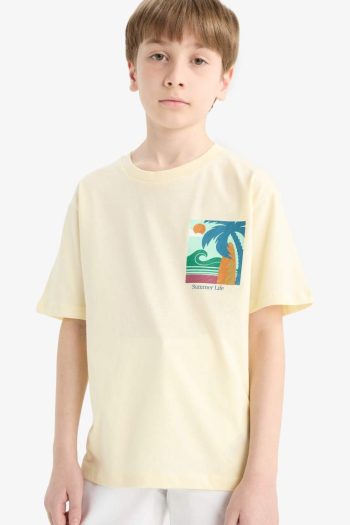 Boys' Bicycle Neck Printed Short Sleeve T-Shirt