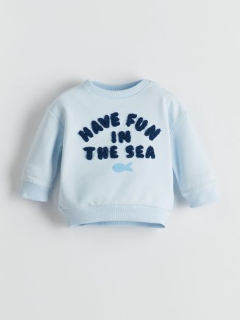 LCW Baby Blue Printed Crew Neck Sweatshirt for Boys