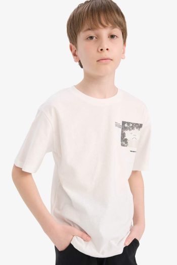 Boys' Bicycle Collar Printed Short Sleeve T-Shirt