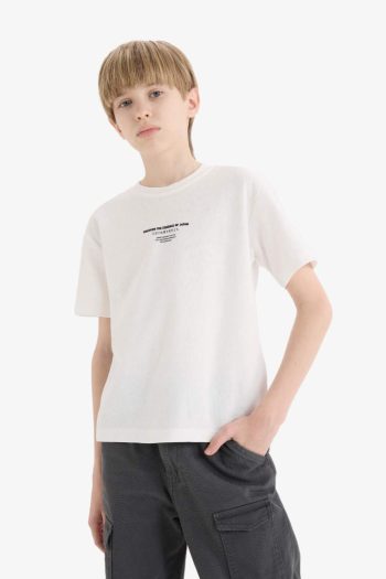 Boys' Short Sleeve Printed T-Shirt with Bicycle Collar