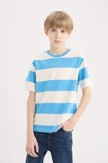 Boys' Short Sleeve Striped Cycling Neck T-Shirt