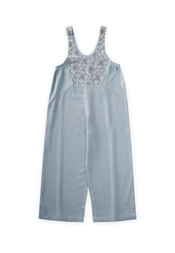 Complete Embroidered Linen Overalls for 2-7 Years - Blue