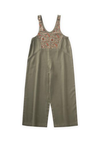Embroidered Linen Overalls for Kids Ages 2-7 in Olive Green