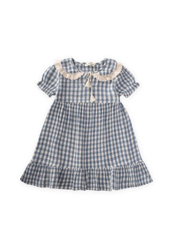 Indigo Blue Dress with Peter Pan Collar for Ages 2-10