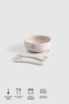 Silicone Vacuum Beige Baby Plate Fork and Spoon Set