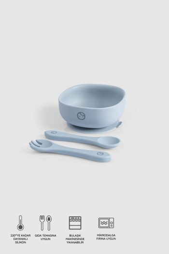 Silicone Vacuum Blue Feeding Plate Fork Spoon Set