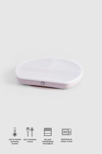 3-Compartment Covered Silicone Vacuum Pink Baby Plate