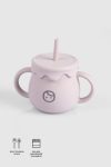 Silicone Water Bottle with Straw and Snack Cup Pink