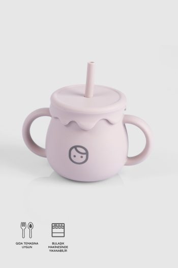 Silicone Water Bottle with Straw and Snack Cup Pink