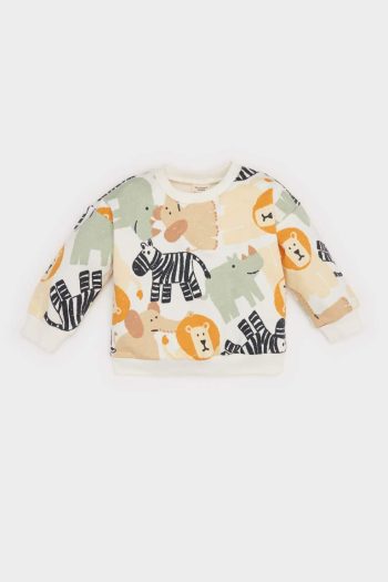 Men's Baby Sweatshirt with Bicycle Neck and Animal Print