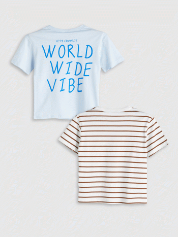 LCW Kids Blue Crew Neck Boys' T-Shirt Set of 2
