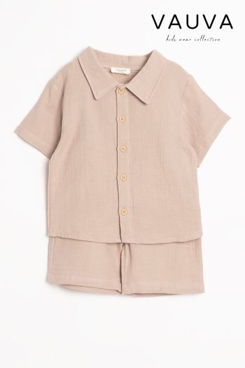 Baby Muslin Shirt and Shorts 2-Piece Set with Buttons 100% Cotton Kids Outfit