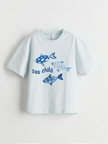 LCW ECO Blue Printed Crew Neck T-Shirt for Boys