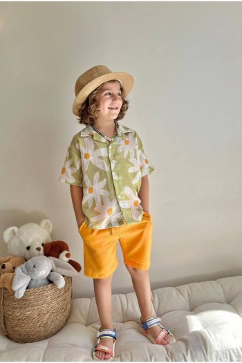 Jolly Kids Boys' Linen Floral Patterned Shorts Set