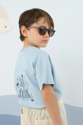 Raglan Sleeve Printed T-Shirt Baby Blue