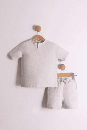 Cotton Blend Short-Sleeve T-Shirt and Shorts Set for Boys - Stone Color