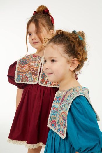 Ethnic Pattern Collar Dress - Blue - !!! Shipping March 20!!!!!