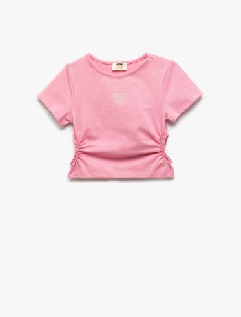 Girl's Short Sleeve Cotton Crop Blouse with Window Detail