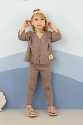 Front Buttoned Top and Leggings Set Coffee