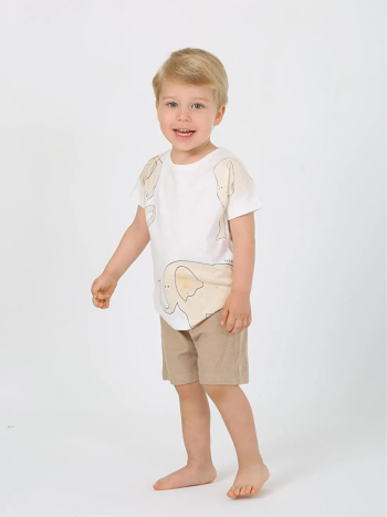 Luggi Baby Brown Bicycle Neck Printed Boys' T-Shirt and Shorts 2-Piece Set
