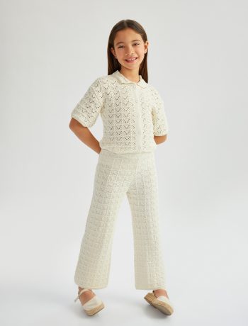 Girls' Wide-Leg Knit Trouser with Openwork Design