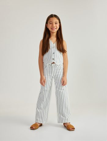 Girl's Cotton Striped Wide-Leg Denim Pants