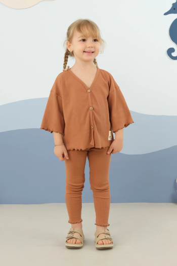 Peach Button-Front Top and Leggings Set