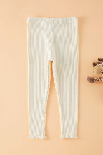 TRENDYOLKIDS Off-White Cotton Basic Ribbed Long Knit Leggings for Girls