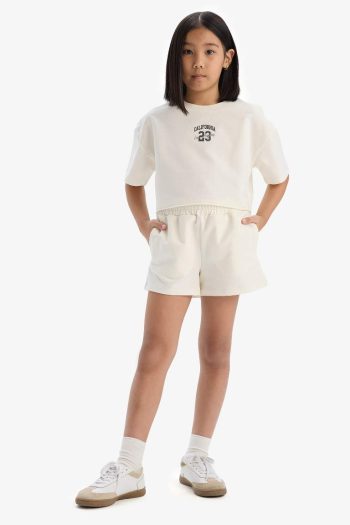 Girl's Two-Piece Set with Printed Short-Sleeve T-Shirt and Shorts