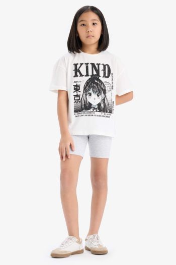 Girls' Cotton 2-Piece Set Printed Short Sleeve T-Shirt Biker Leggings